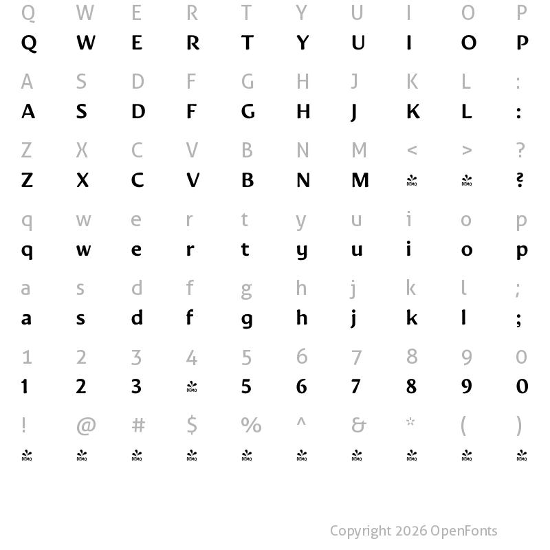 Character Map of FONTSPRING DEMO - Novaletra Sans CF Medium Bold