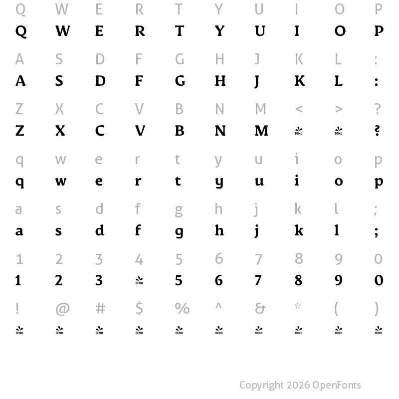Character Map of FONTSPRING DEMO - Novaletra Serif CF Ext Bold Regular