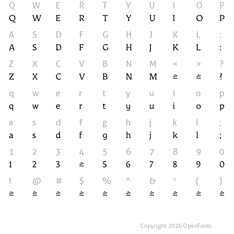 Character Map of FONTSPRING DEMO - Novaletra Serif CF Light Regular