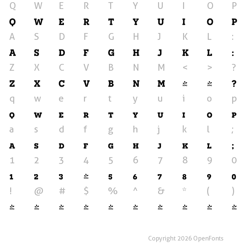 Character Map of FONTSPRING DEMO - Novecento SR Bold Regular