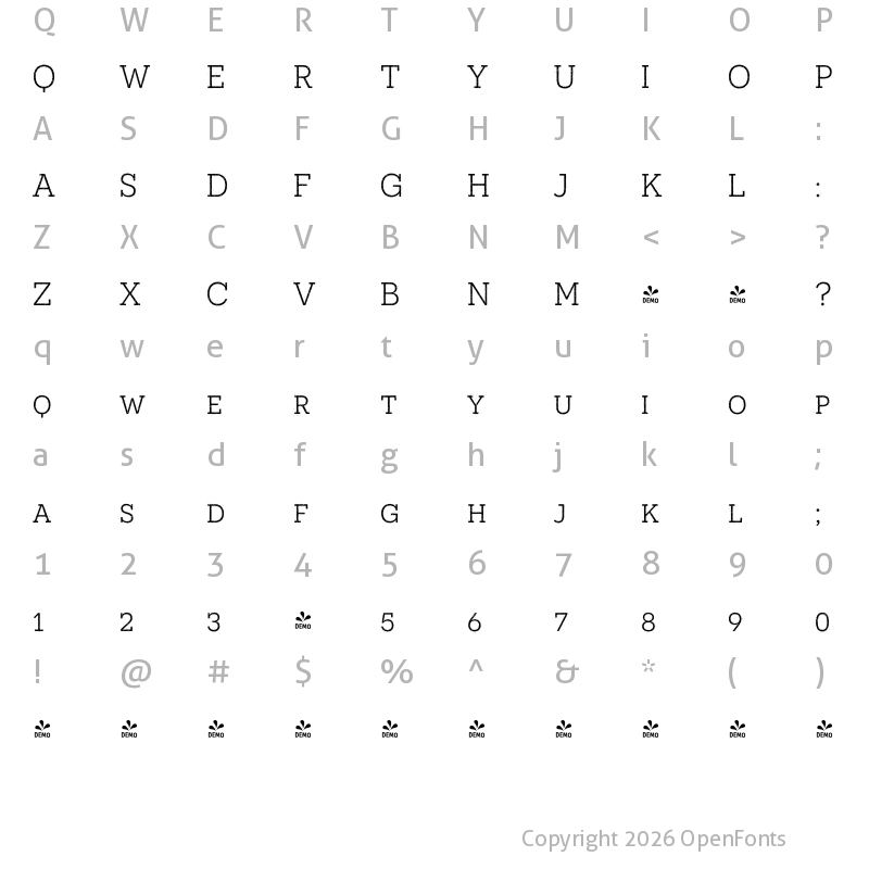 Character Map of FONTSPRING DEMO - Novecento SR Book Regular