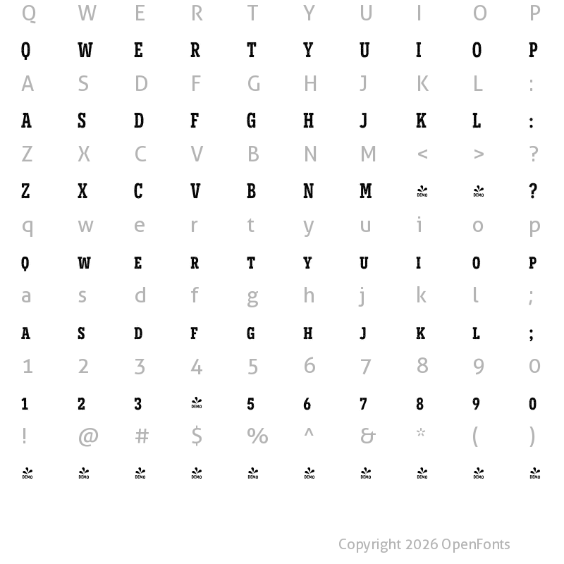 Character Map of FONTSPRING DEMO - Novecento SR Cond DemBld Regular