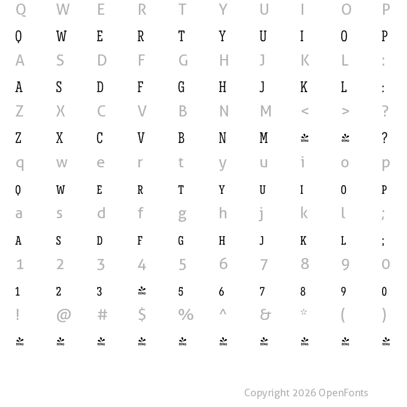 Character Map of FONTSPRING DEMO - Novecento SR Cond Normal Regular