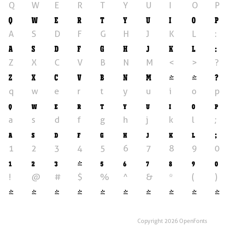Character Map of FONTSPRING DEMO - Novecento SR Cond UltBld Regular