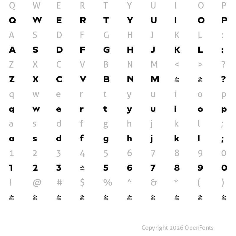 Character Map of FONTSPRING DEMO - Novera Classic ExtraBold Regular