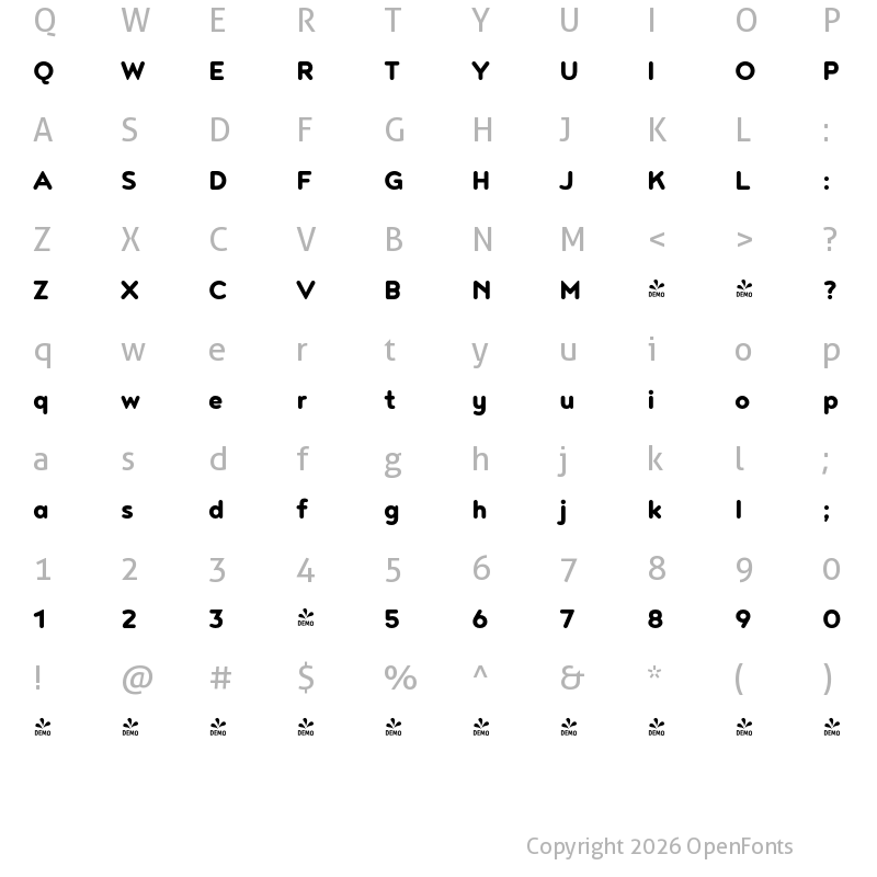 Character Map of FONTSPRING DEMO - Noyh R Heavy Regular