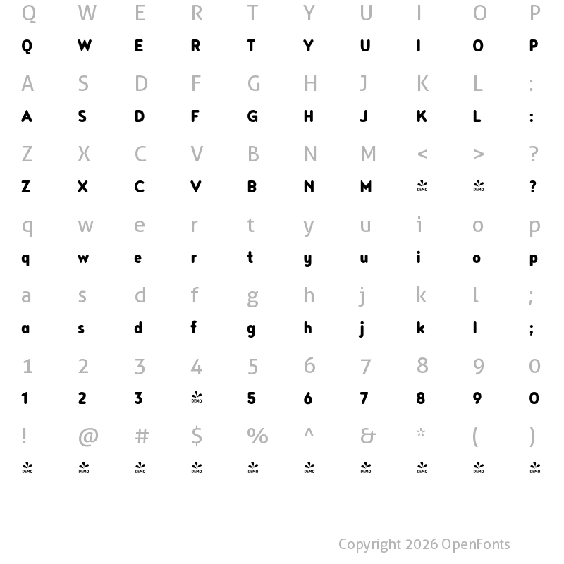 Character Map of FONTSPRING DEMO - Noyh Slim R Heavy Bold
