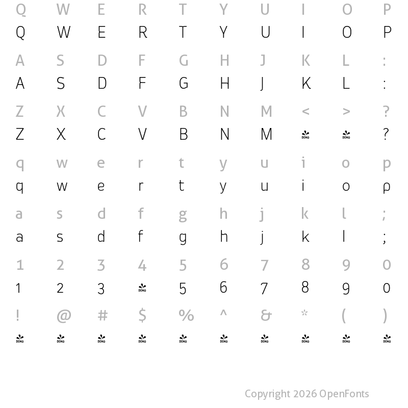Character Map of FONTSPRING DEMO - Oceania Display Regular