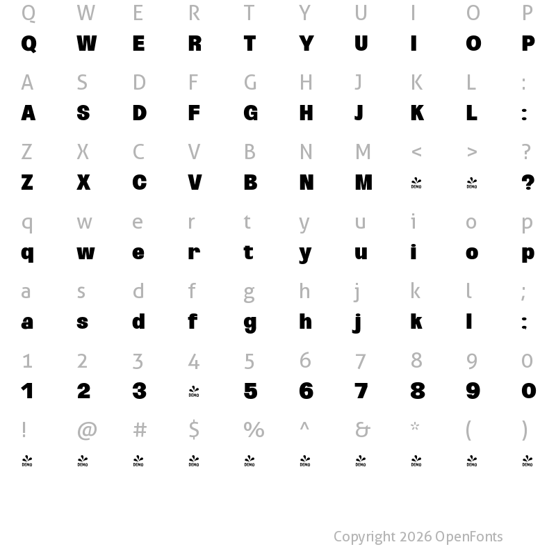 Character Map of FONTSPRING DEMO - Oddlini Ex Black Ex Condensed Regular