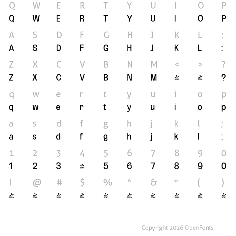 Character Map of FONTSPRING DEMO - Oddlini Extra Condensed Regular