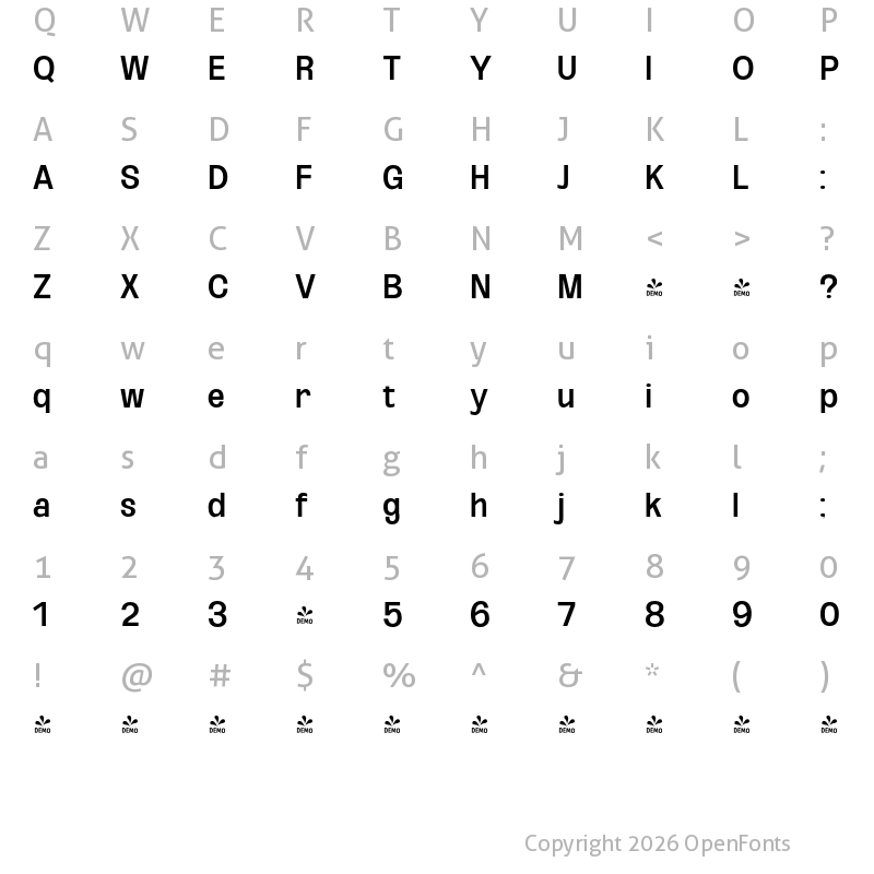Character Map of FONTSPRING DEMO - Oddlini Medium Condensed Regular