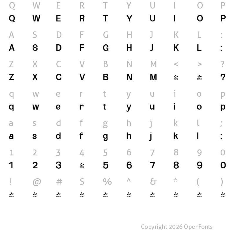 Character Map of FONTSPRING DEMO - Oddlini Medium Semi Condensed Regular