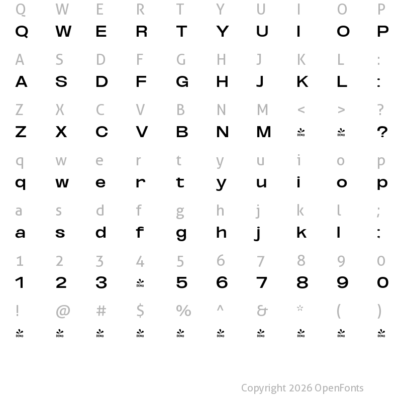 Character Map of FONTSPRING DEMO - Oddlini Semi Bold Ex Expanded Regular
