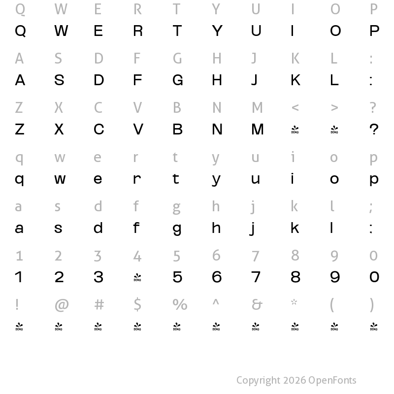 Character Map of FONTSPRING DEMO - Oddlini Semi Expanded Regular