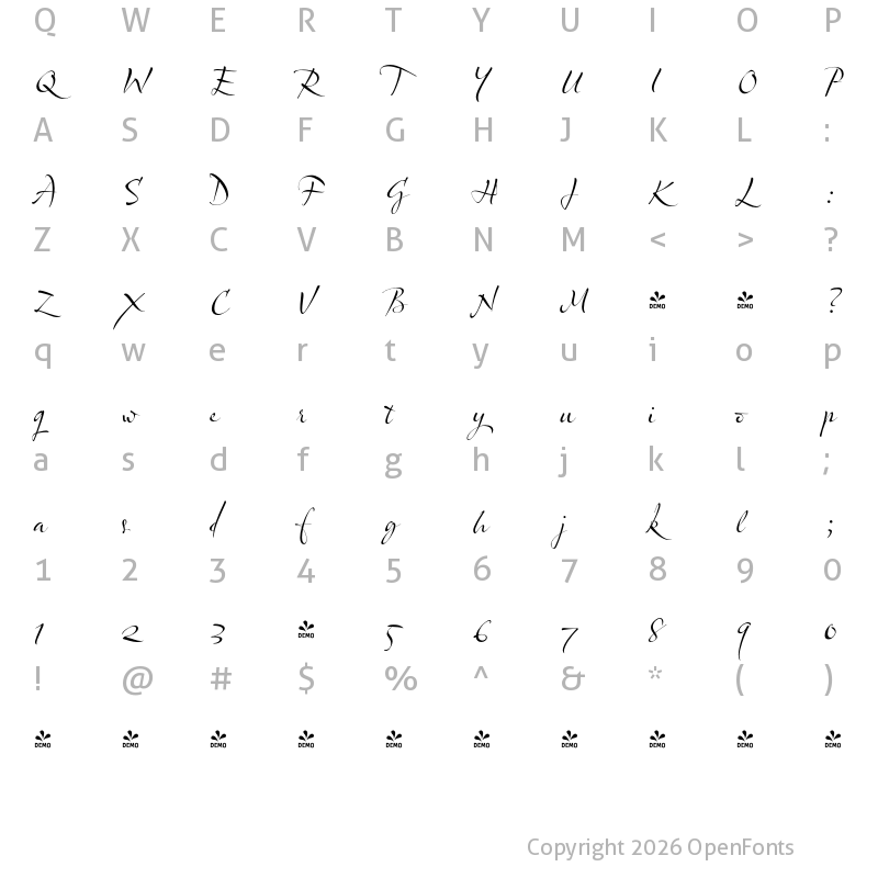 Character Map of FONTSPRING DEMO - Olicana Fine Regular