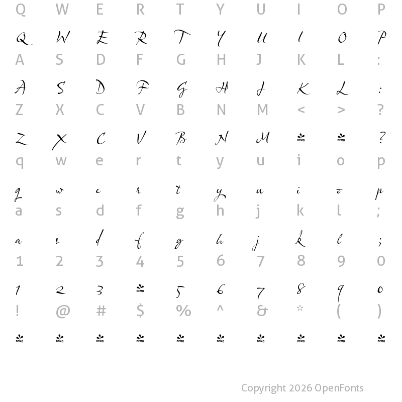 Character Map of FONTSPRING DEMO - Olicana Smooth Regular