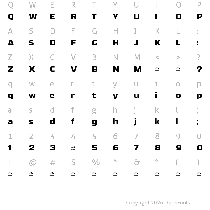 Character Map of FONTSPRING DEMO - Olney Black