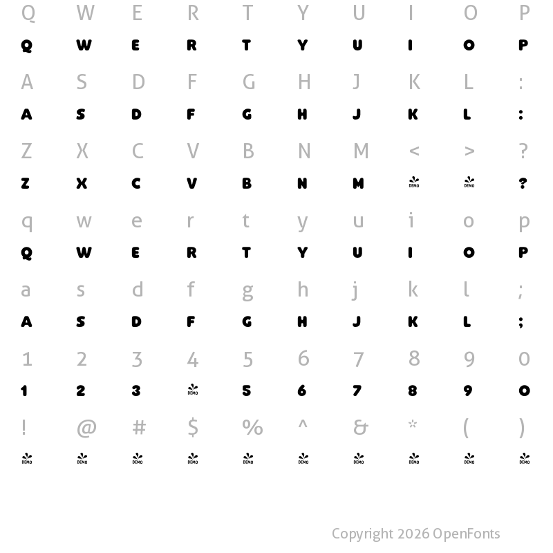 Character Map of FONTSPRING DEMO - Omnipop Sans Regular