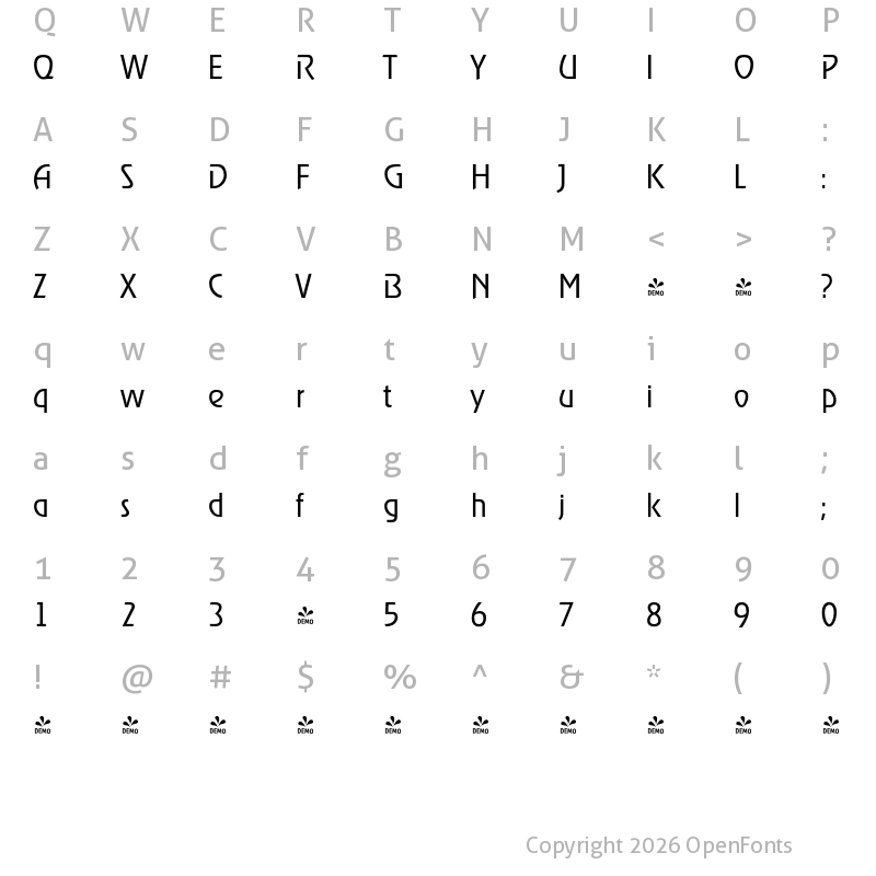 Character Map of FONTSPRING DEMO - OnStage Serial Light Regular