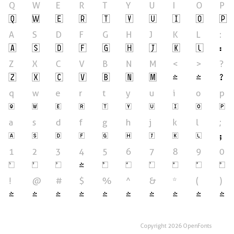 Character Map of FONTSPRING DEMO - Open TECH Neue Puzzle Box Regular