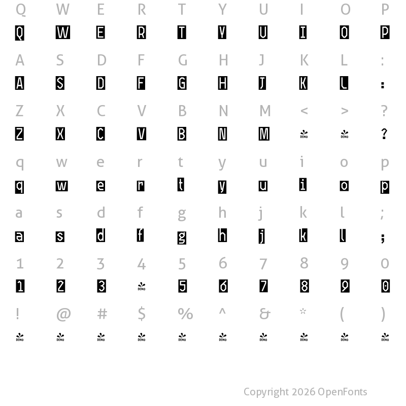 Character Map of FONTSPRING DEMO - Open TECH Neue Sans Serif Bold