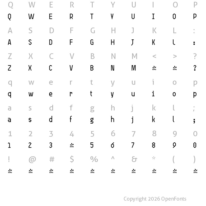 Character Map of FONTSPRING DEMO - Open TECH Neue Sans Serif Regular