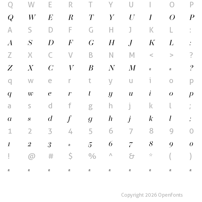 Character Map of FONTSPRING DEMO - Operetta 18 Italic