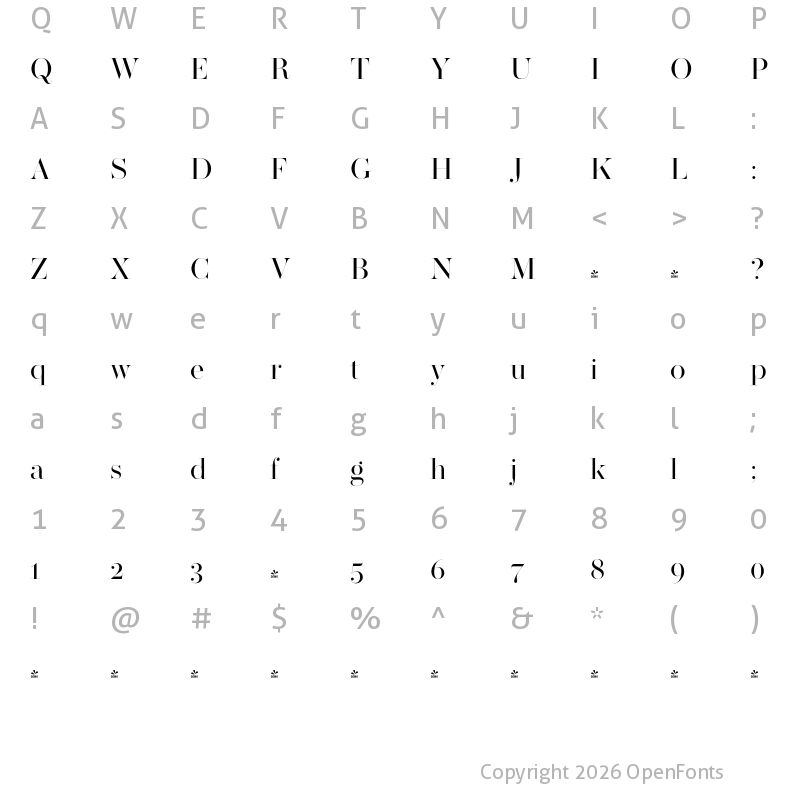 Character Map of FONTSPRING DEMO - Operetta 52 Regular