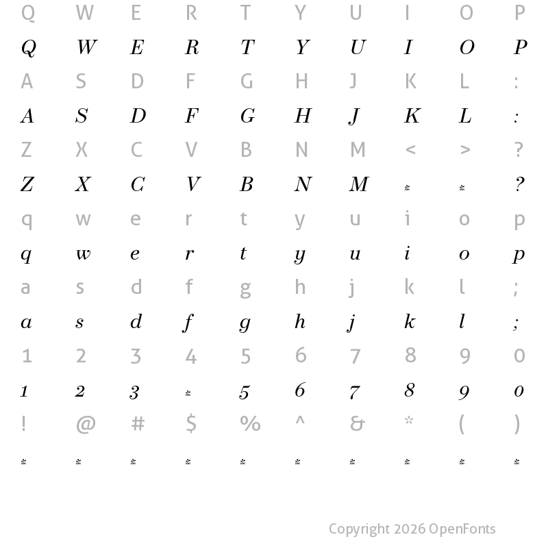 Character Map of FONTSPRING DEMO - Operetta 8 Italic