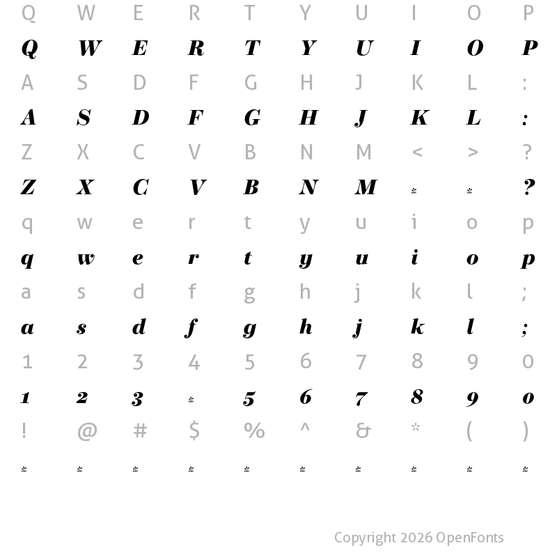 Character Map of FONTSPRING DEMO - Operetta 8 Ultra Bold Italic