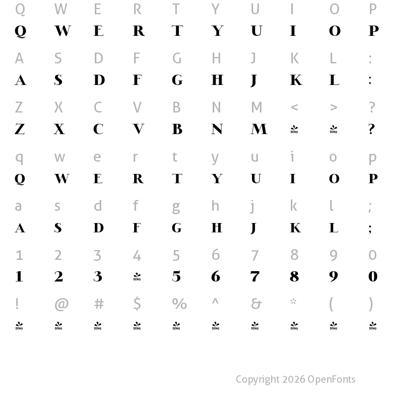 Character Map of FONTSPRING DEMO - Opheline ExtBd Regular