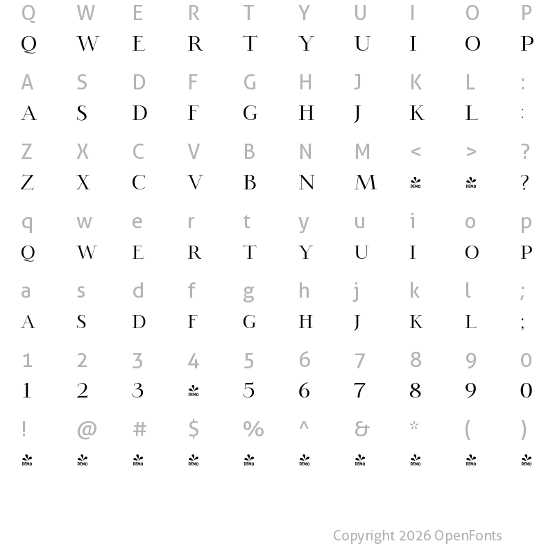 Character Map of FONTSPRING DEMO - Opheline Regular