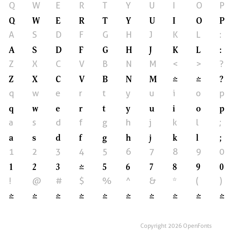 Character Map of FONTSPRING DEMO - Orbi Bold Regular