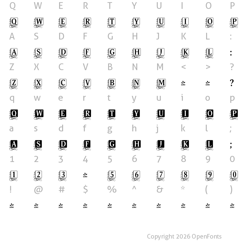Character Map of FONTSPRING DEMO - Orbi Initials One Regular
