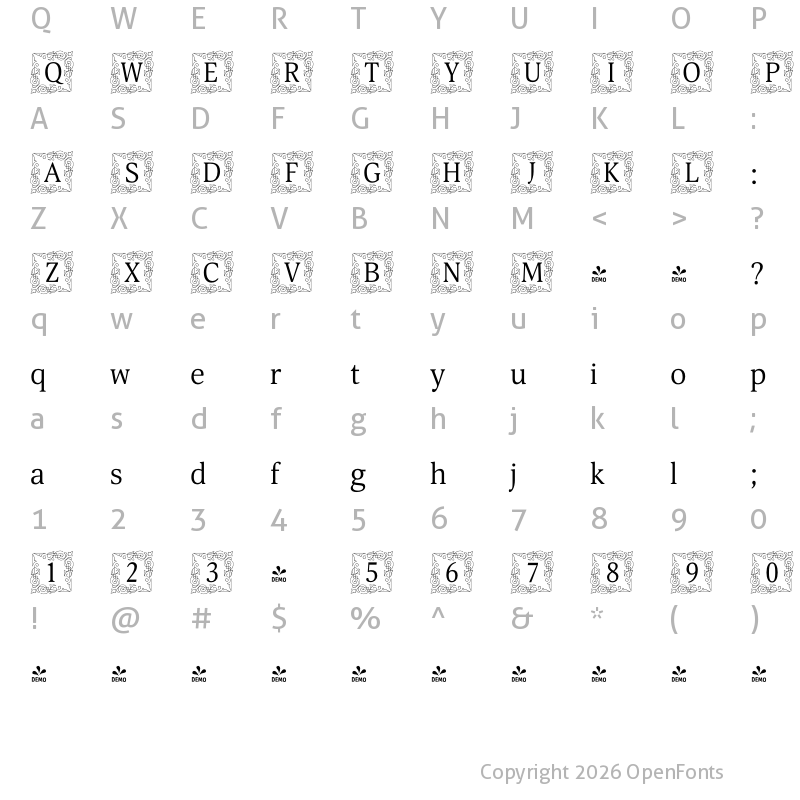 Character Map of FONTSPRING DEMO - Orbi Initials Two Regular