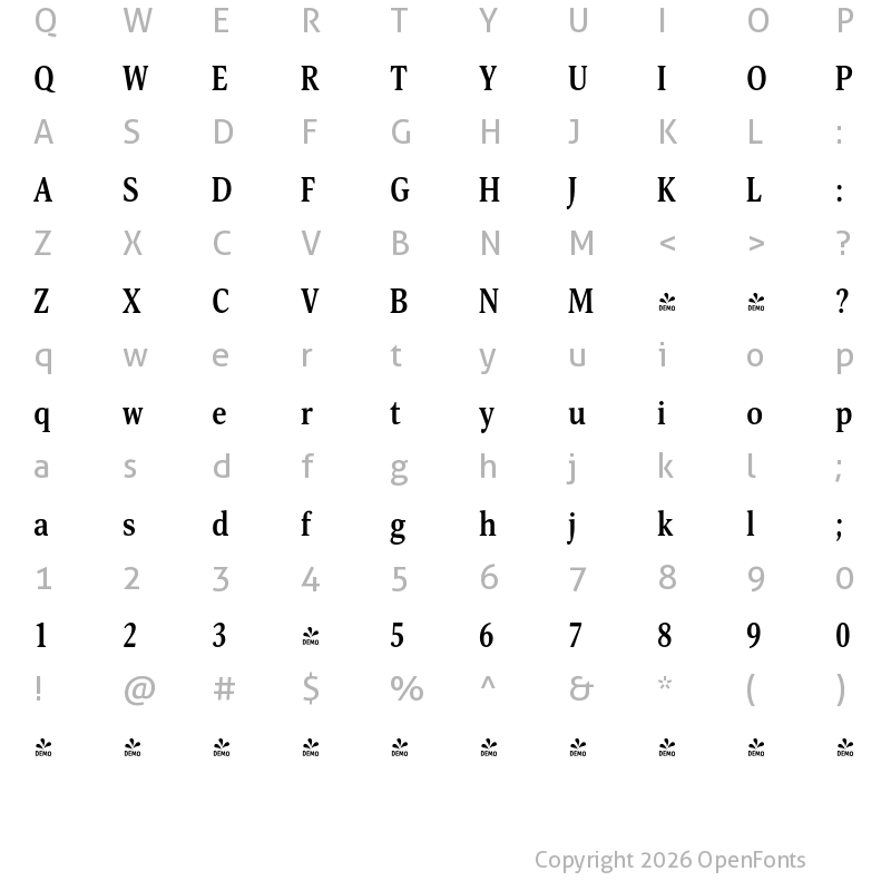 Character Map of FONTSPRING DEMO - Orbi Narrow Bold Regular