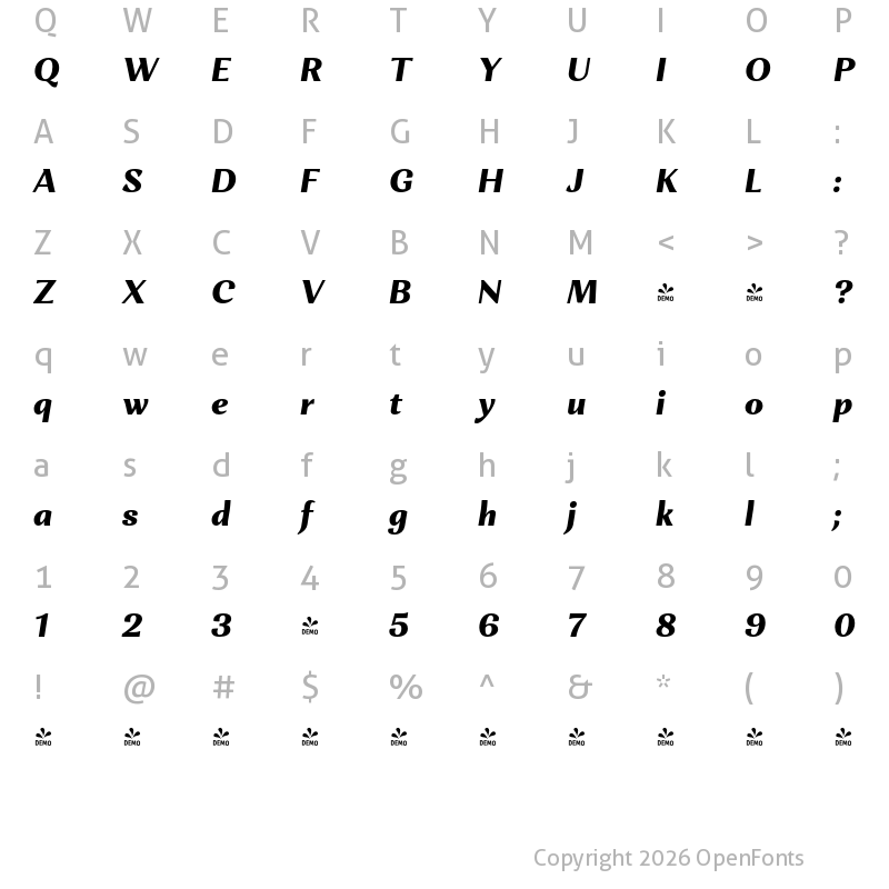 Character Map of FONTSPRING DEMO - Orchidea Pro ExBd Italic