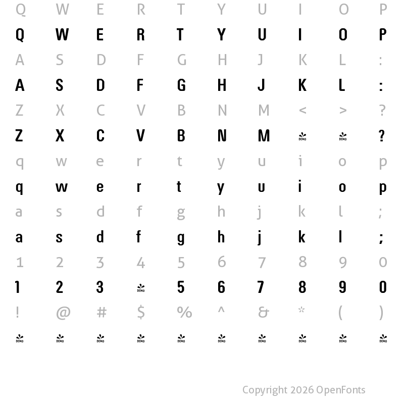 Character Map of FONTSPRING DEMO - Order Rg Bold