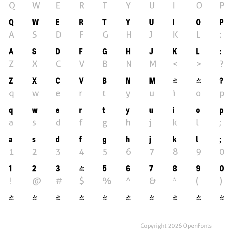 Character Map of FONTSPRING DEMO - Ordina Compressed Extrabold Regular