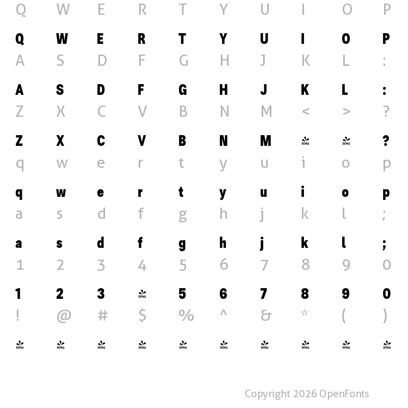 Character Map of FONTSPRING DEMO - Ordina Compressed Heavy Regular