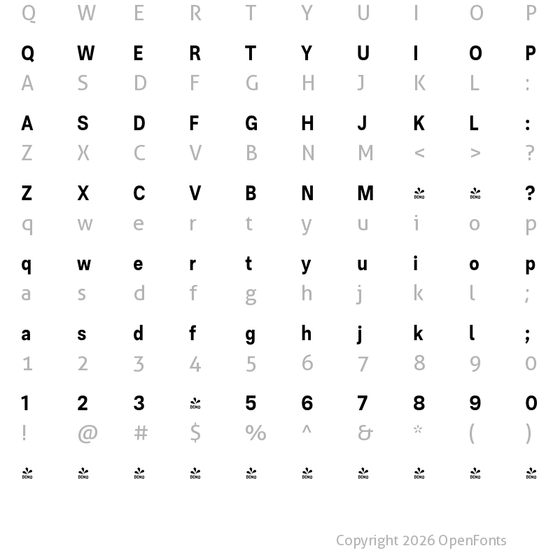 Character Map of FONTSPRING DEMO - Ordina Condensed Bold