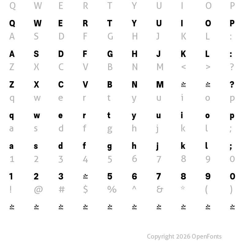 Character Map of FONTSPRING DEMO - Ordina Condensed Extrabold Regular