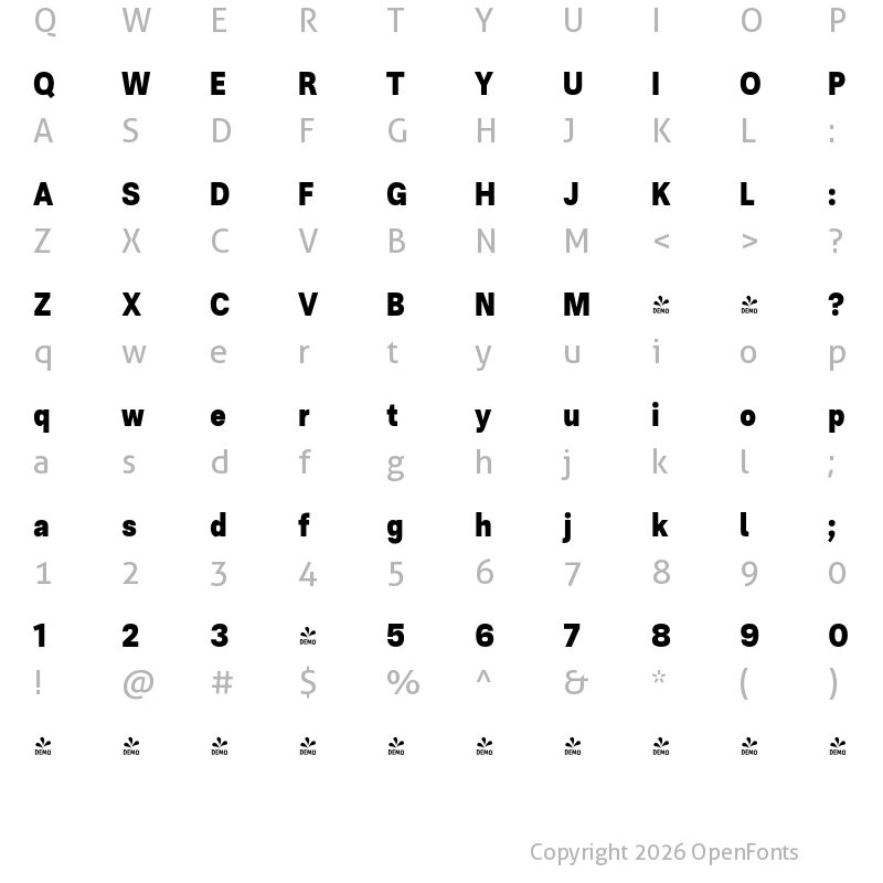 Character Map of FONTSPRING DEMO - Ordina Condensed Heavy Regular