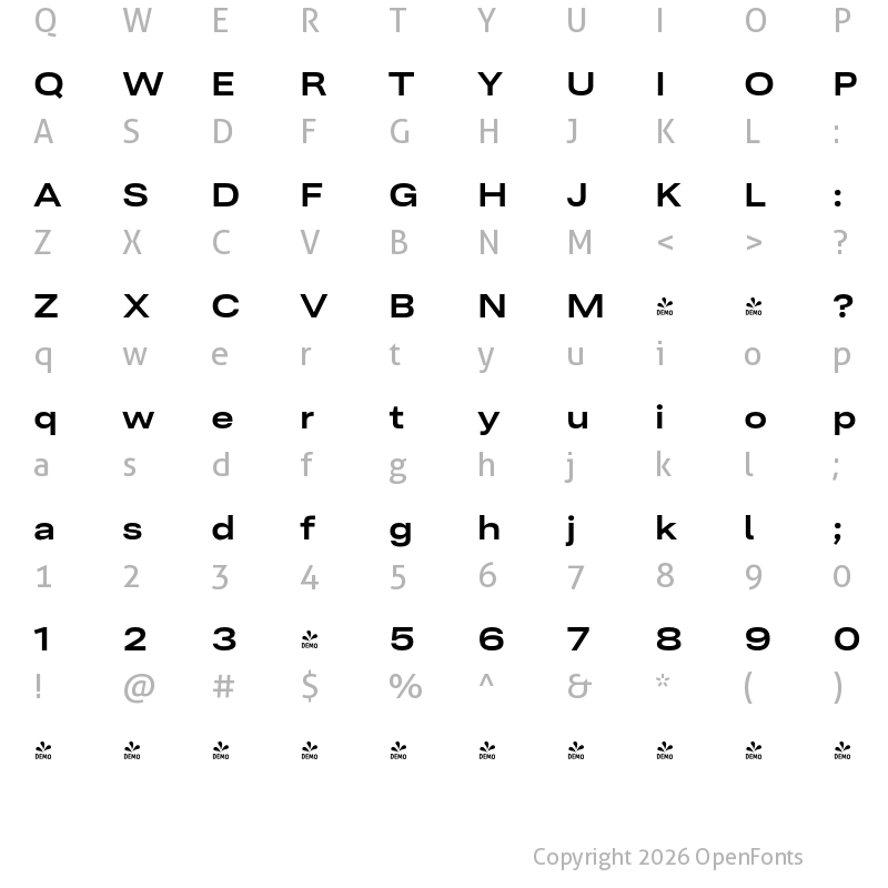 Character Map of FONTSPRING DEMO - Ordina Expanded Bold