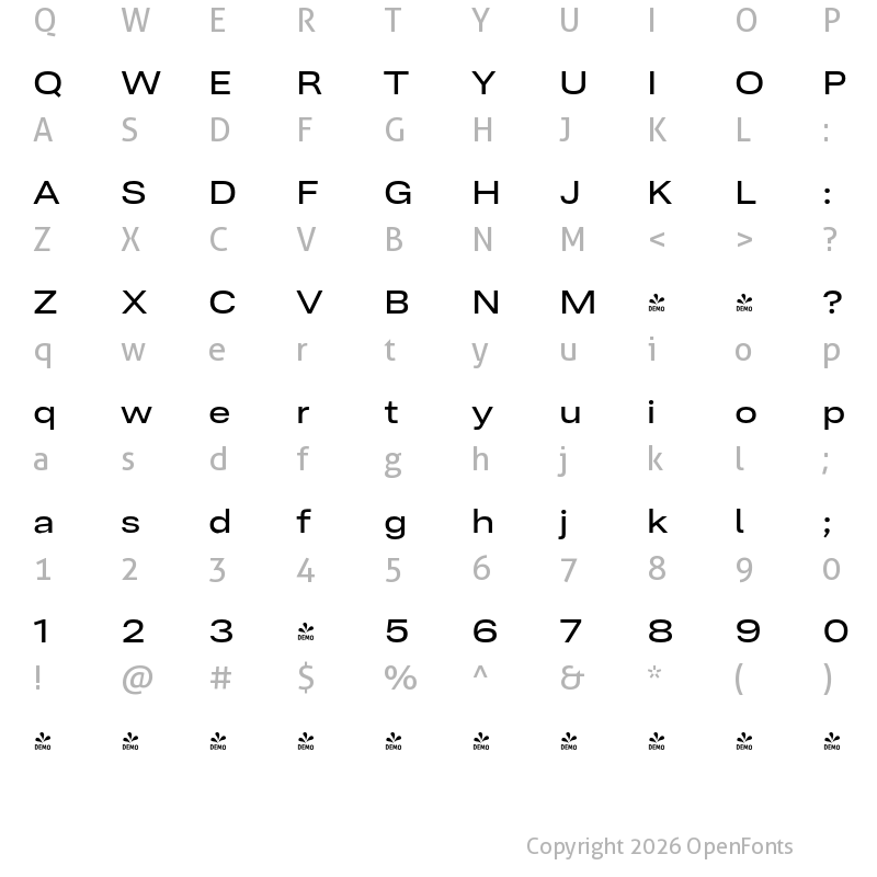 Character Map of FONTSPRING DEMO - Ordina Expanded Medium Regular