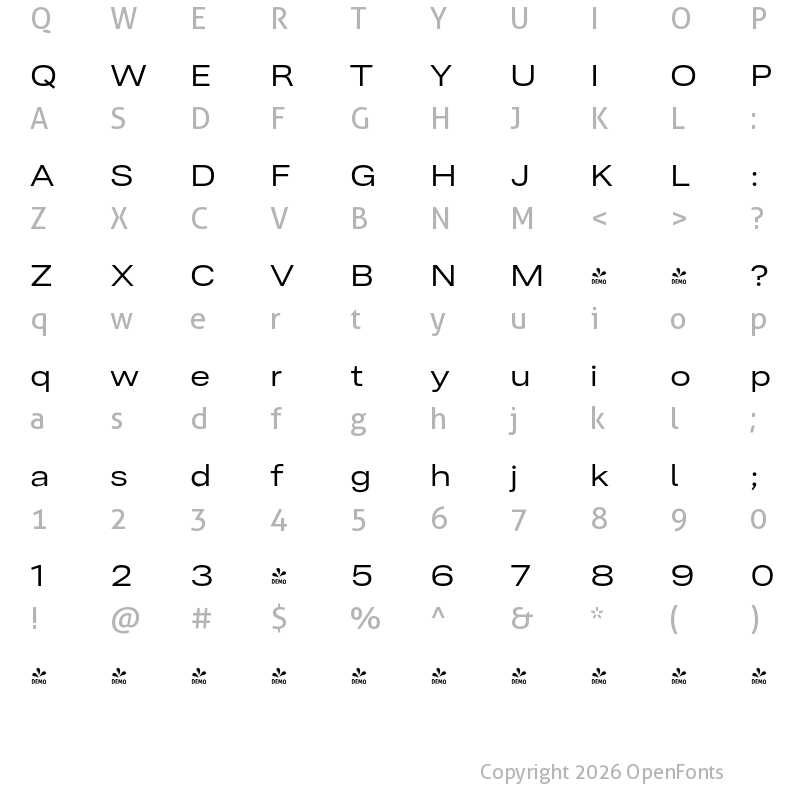 Character Map of FONTSPRING DEMO - Ordina Expanded Regular