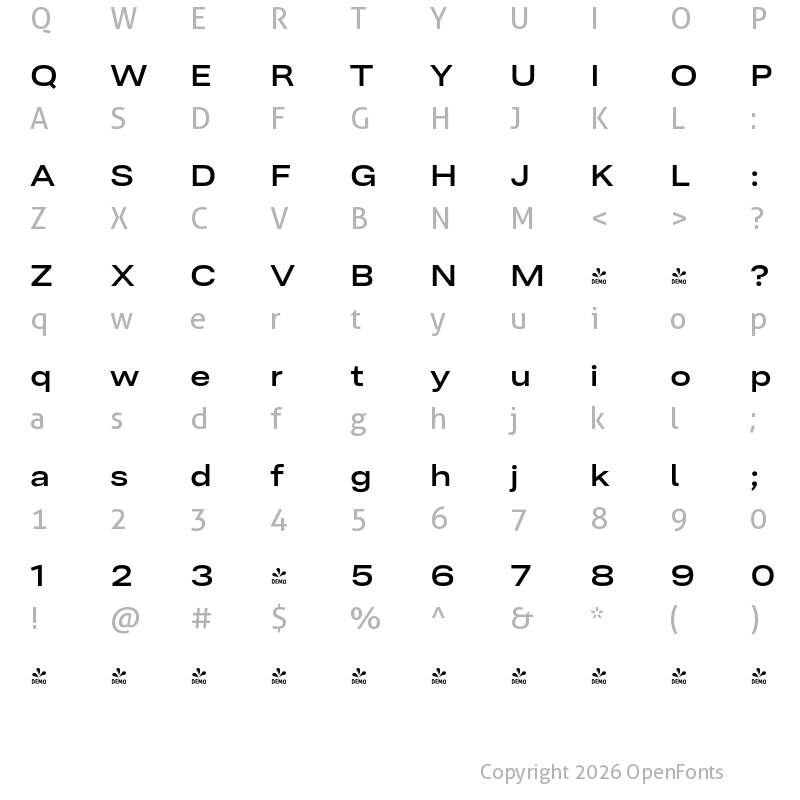 Character Map of FONTSPRING DEMO - Ordina Expanded Semibold Regular