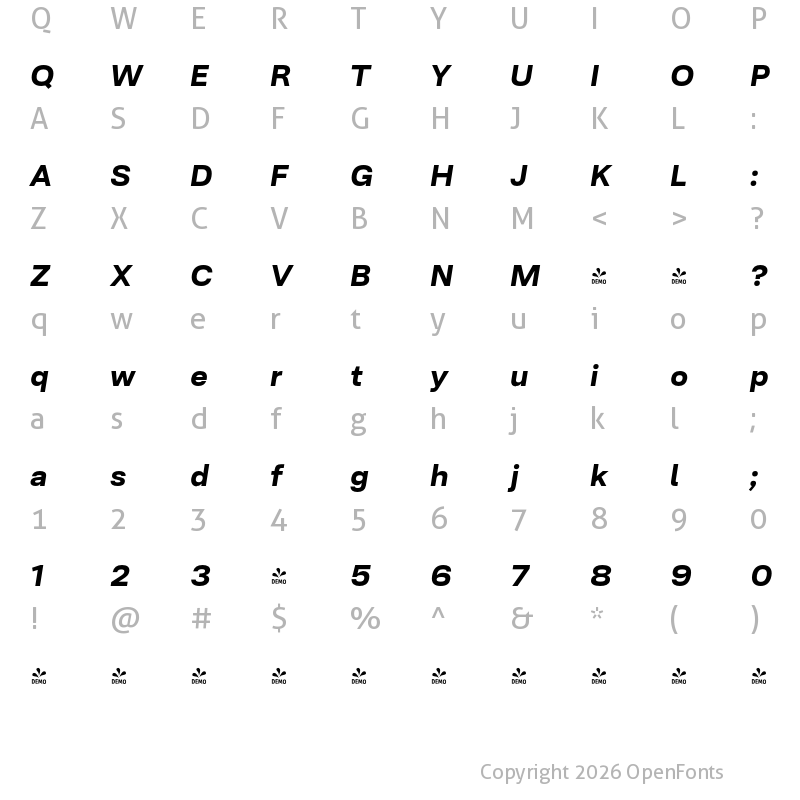 Character Map of FONTSPRING DEMO - Ordina Extrabold Italic