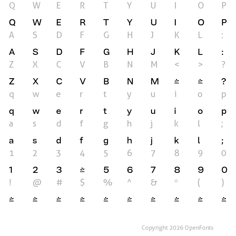 Character Map of FONTSPRING DEMO - Ordina Medium Regular