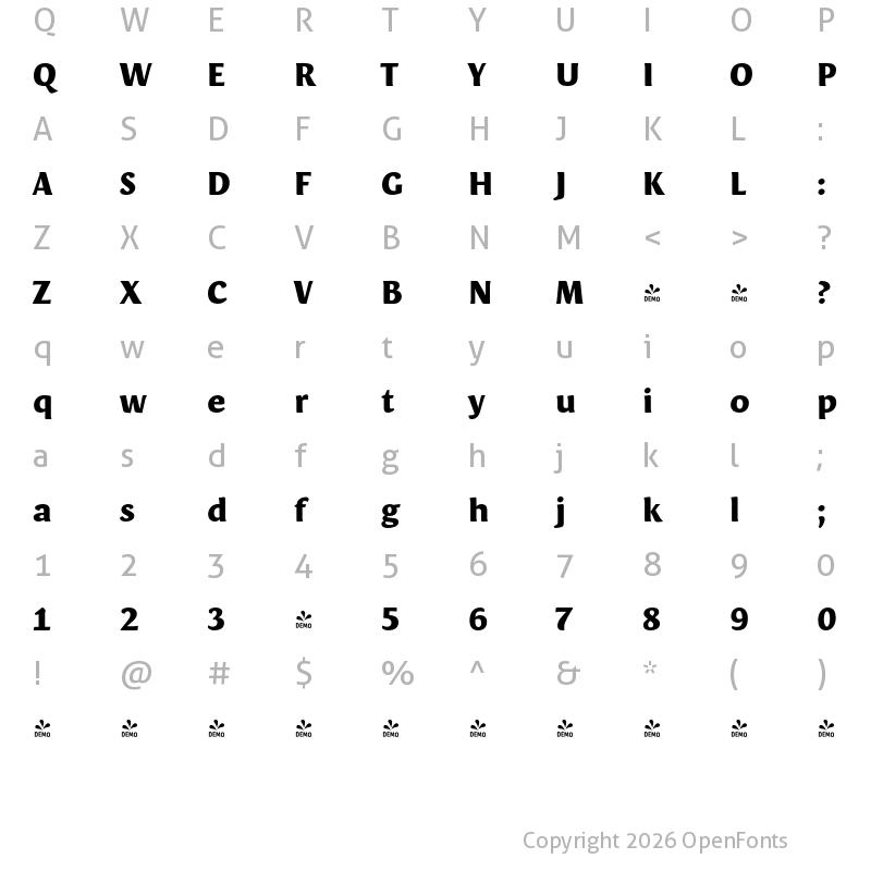 Character Map of FONTSPRING DEMO - Orenga Black Regular